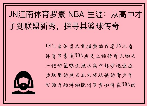 JN江南体育罗素 NBA 生涯：从高中才子到联盟新秀，探寻其篮球传奇